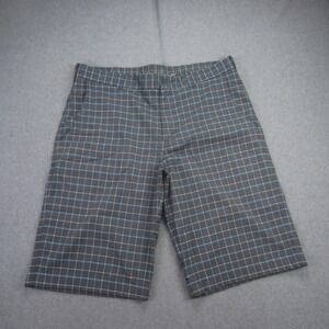 Nike Golf Shorts Mens 35 Gray Blue Plaid Dri-FIT Flat Front Stretch Bermuda